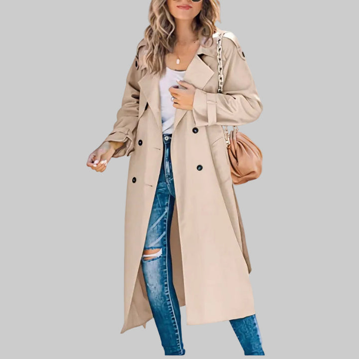 Women's Long Tailored Trenchcoat for Office in Khaki