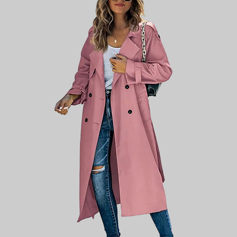Women's Long Tailored Trenchcoat for Office in Pink