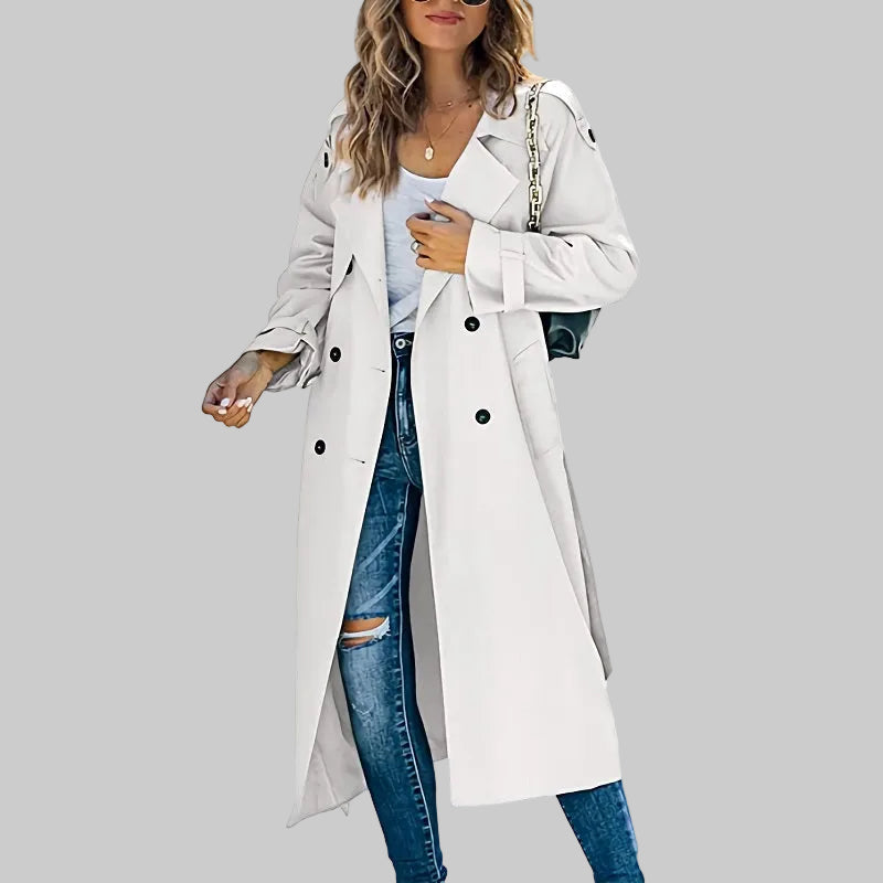 Women's Long Tailored Trenchcoat for Office in White