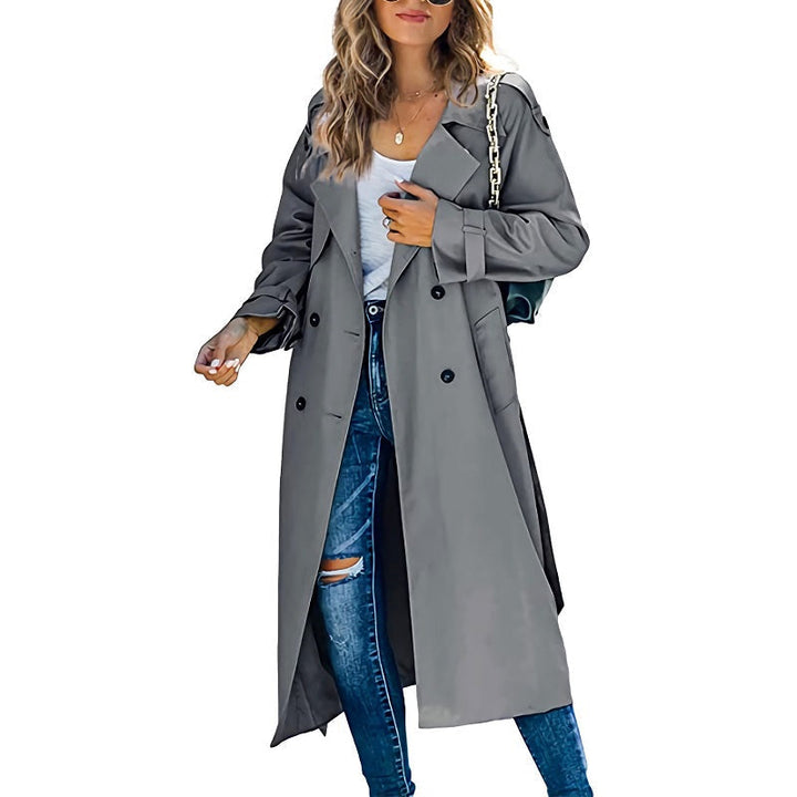 Women's Long Trenchcoat for Classic Fall Style in Grey