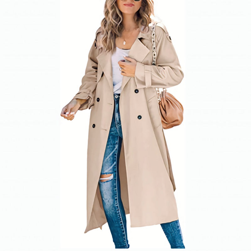 Women's Long Trenchcoat for Classic Fall Style in Khaki