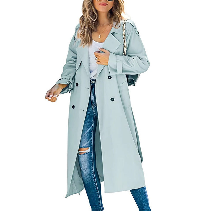 Women's Long Trenchcoat for Classic Fall Style in Light Blue