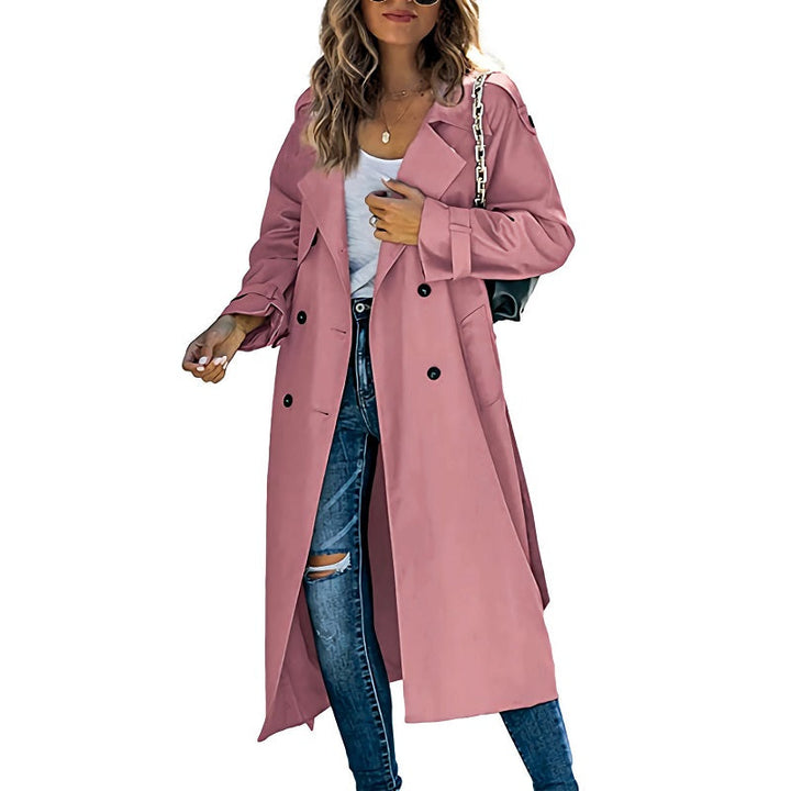 Women's Long Trenchcoat for Classic Fall Style in Pink