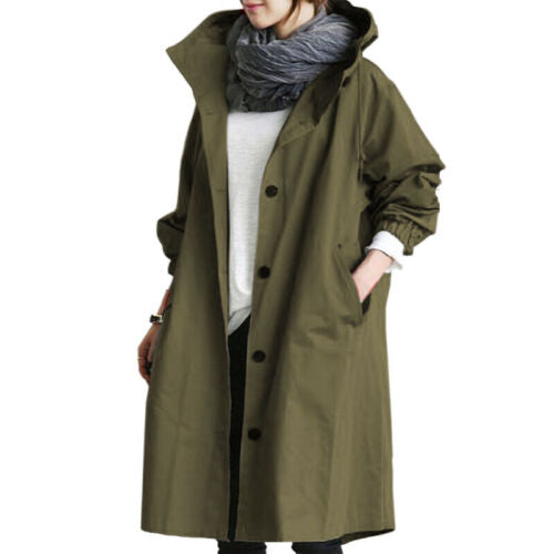 Women's Long Trenchcoat for Every Season in Armeegrün