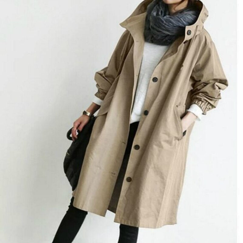 Women's Long Trenchcoat for Every Season in Khaki