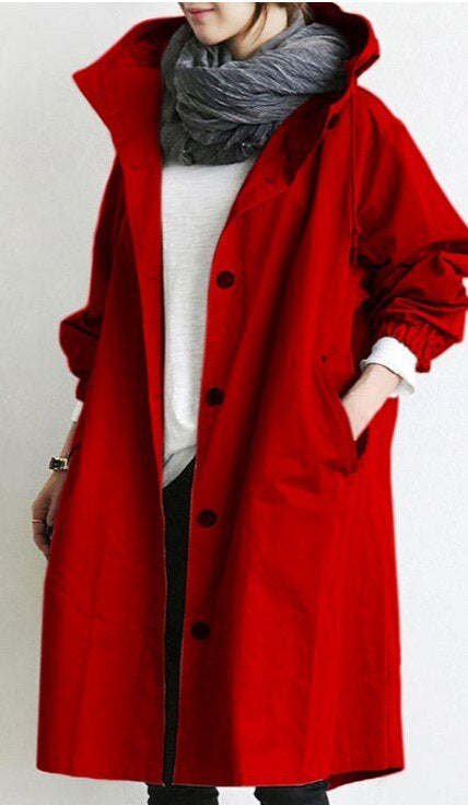 Women's Long Trenchcoat for Every Season in Red