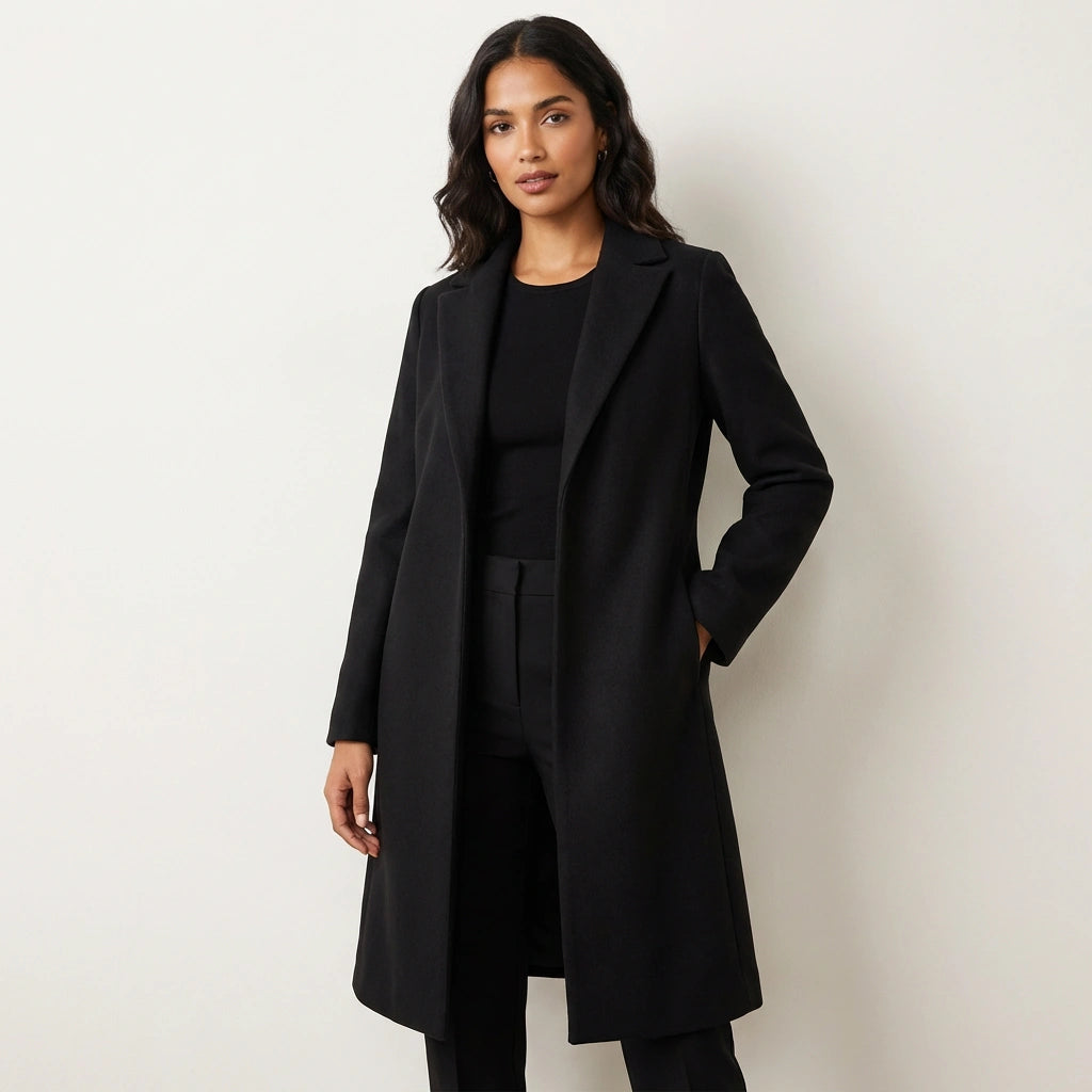 Women's Long Wool Coat for Fall in Black