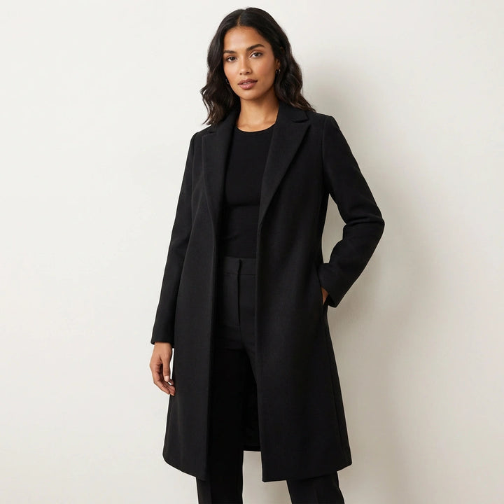 Women's Long Wool Coat for Fall in Black