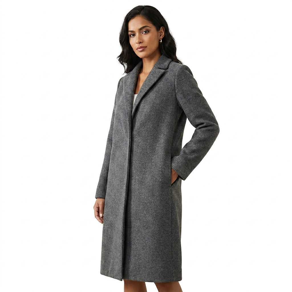 Women's Long Wool Coat for Fall in Grey