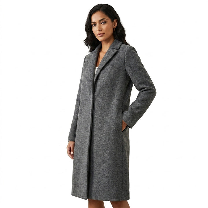 Women's Long Wool Coat for Fall in Grey
