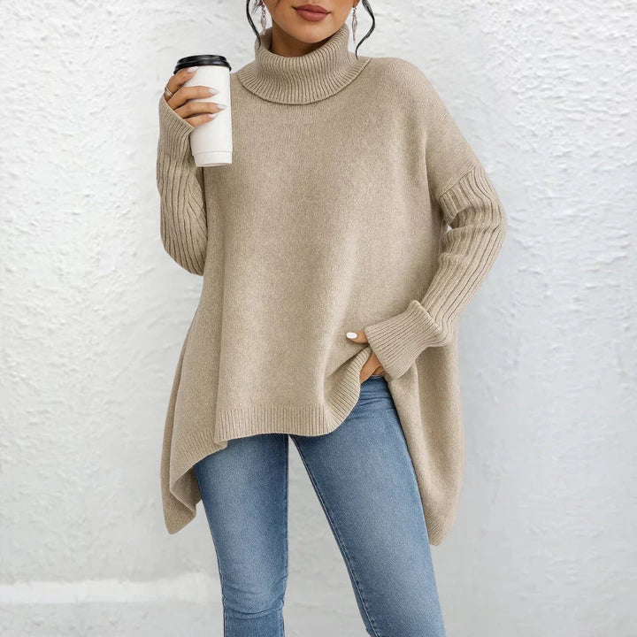 Women's Loose Turtleneck Pullover Sweater in Beige