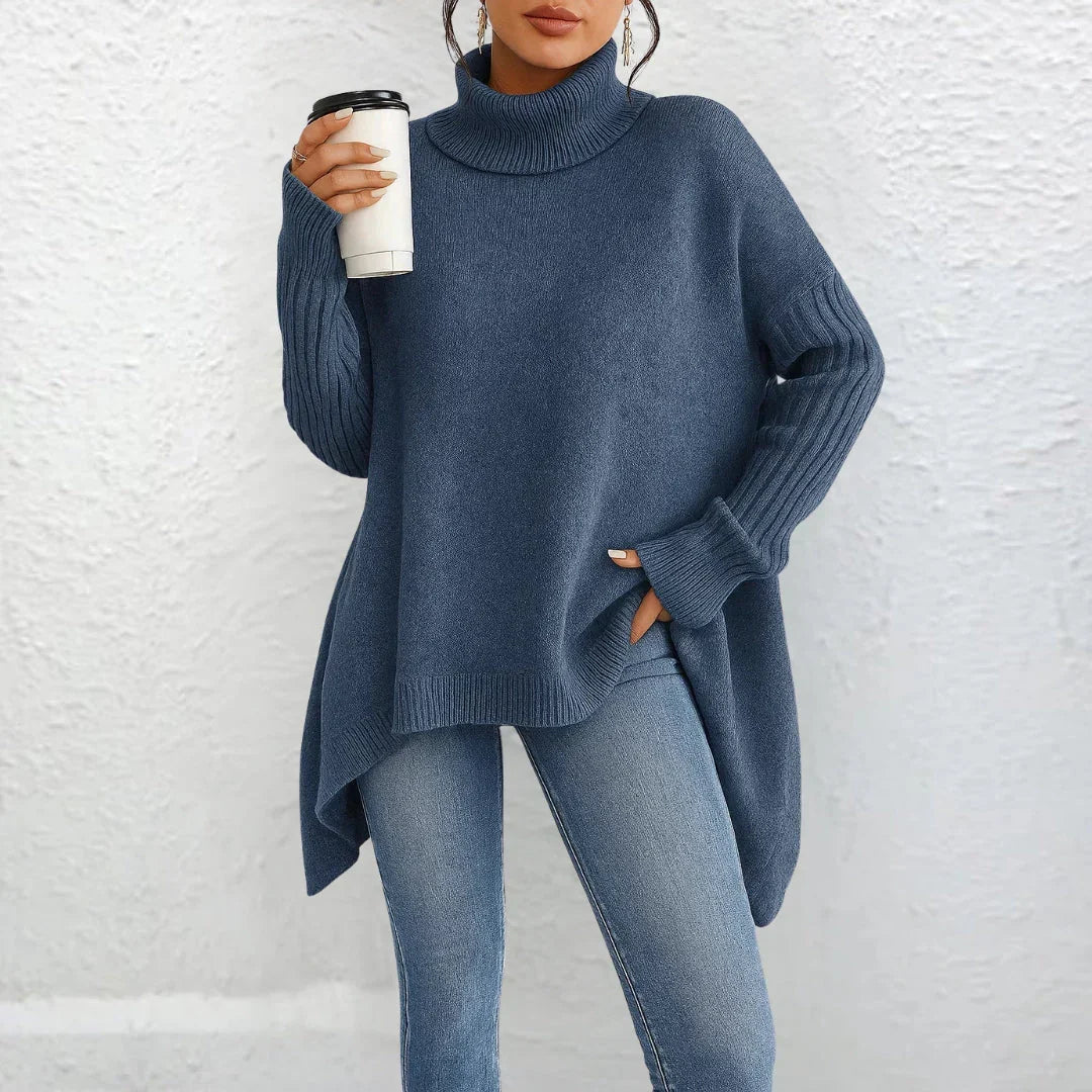 Women's Loose Turtleneck Pullover Sweater in Blue