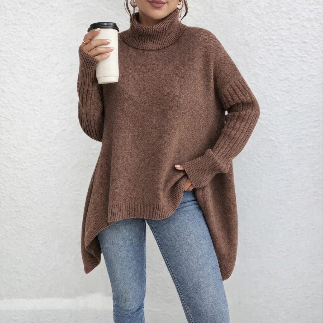 Women's Loose Turtleneck Pullover Sweater in Brown
