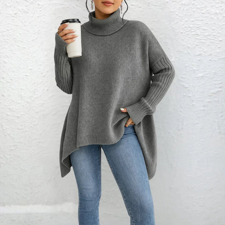 Women's Loose Turtleneck Pullover Sweater in Dark Grey