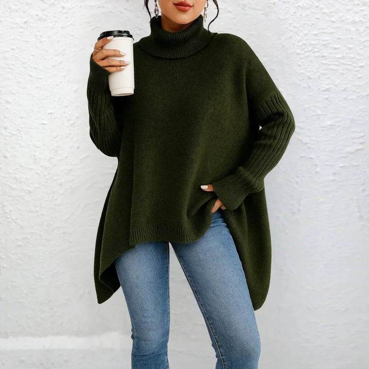 Women's Loose Turtleneck Pullover Sweater in Green