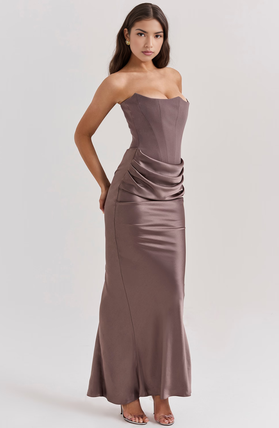 Women's Maxi Cocktail Dress for Fall Weddings in Brown