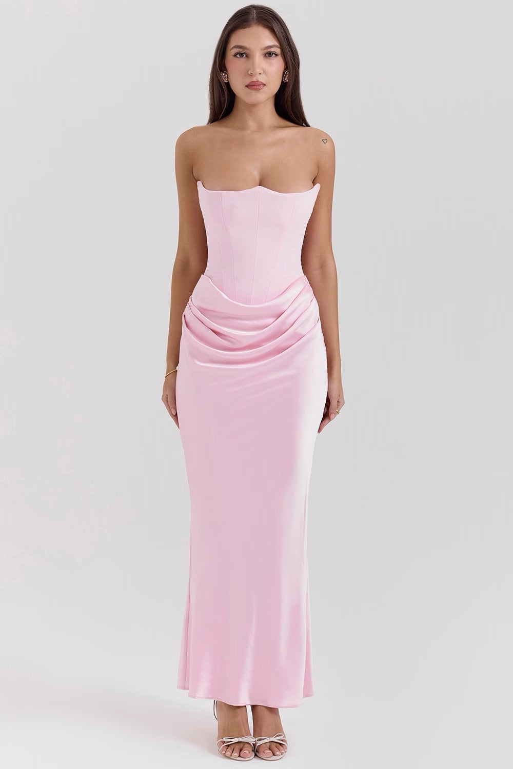 Women's Maxi Cocktail Dress for Fall Weddings in Light Pink