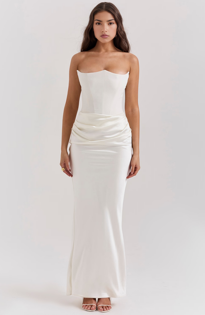 Women's Maxi Cocktail Dress for Fall Weddings in White 1