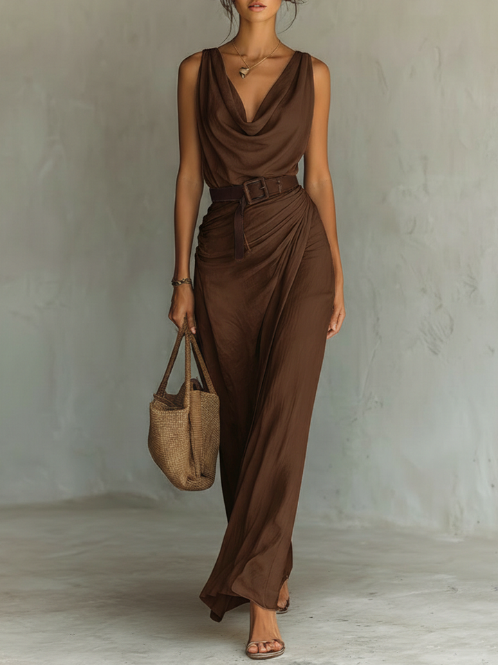 Women's Maxi Fall Wedding Guest Dress in Brown