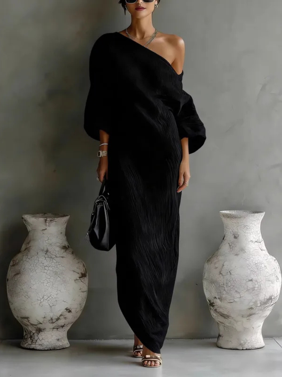 Women's Maxi Party Dress for Fall Weddings in Black