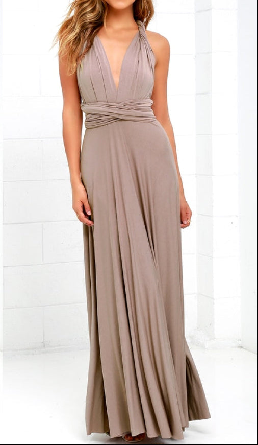 Women's Maxi Party Dress with Crossover Neckline in Khaki
