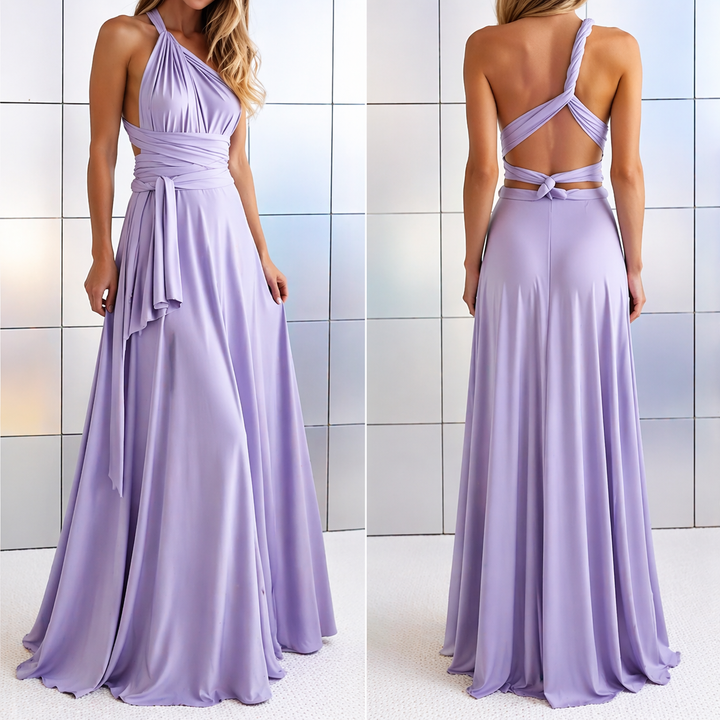 Women's Maxi Party Dress with Crossover Neckline in Purple