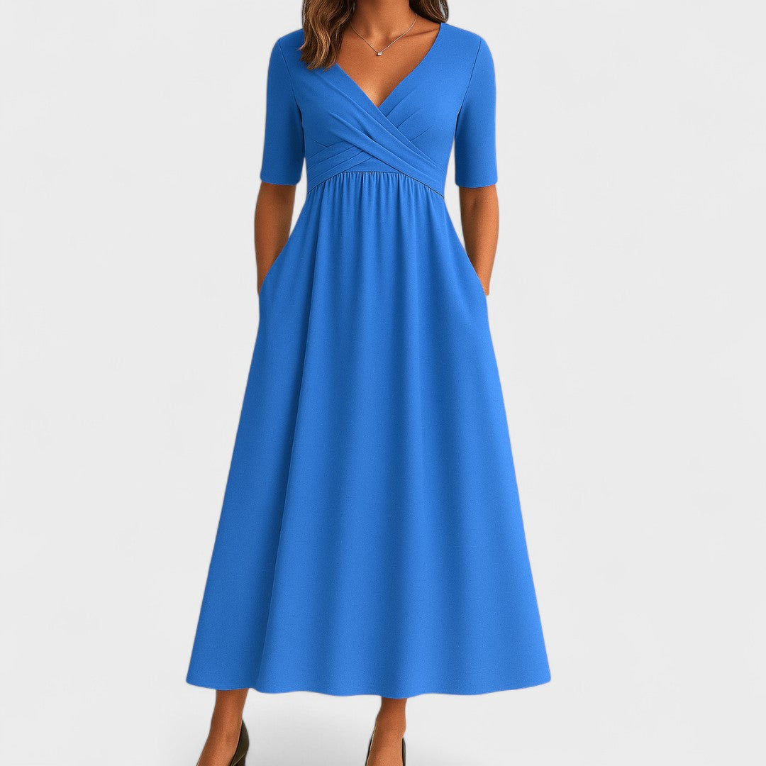 Women's Midi Cocktail Dress for Holiday Parties in Azure