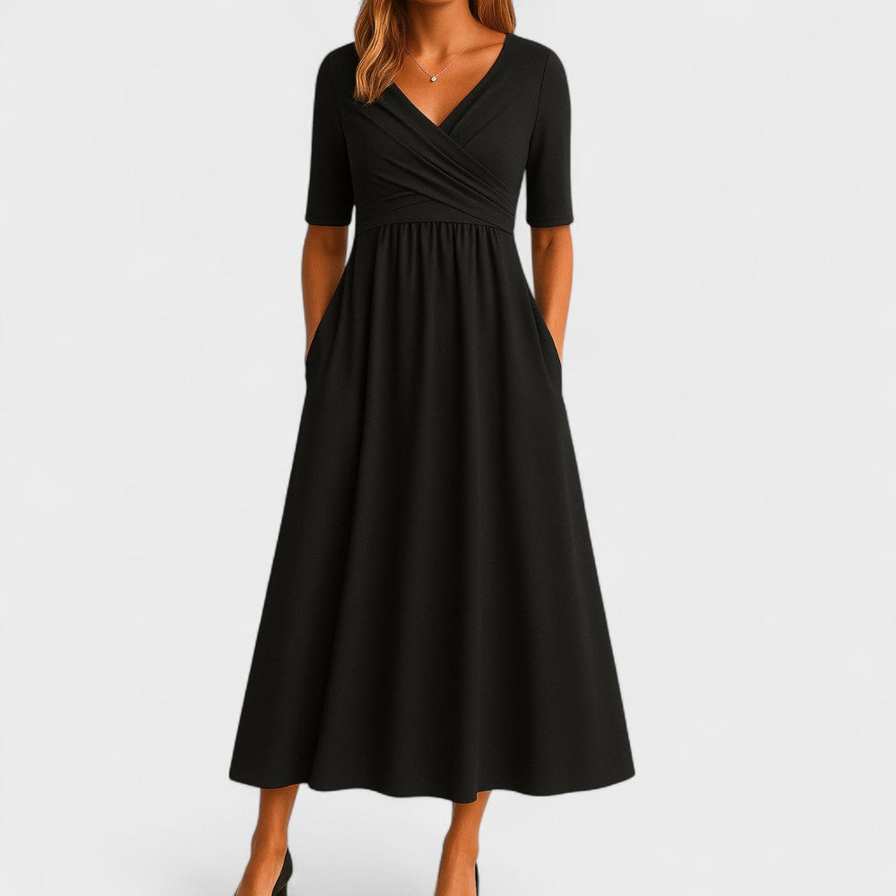 Women's Midi Cocktail Dress for Holiday Parties in Black