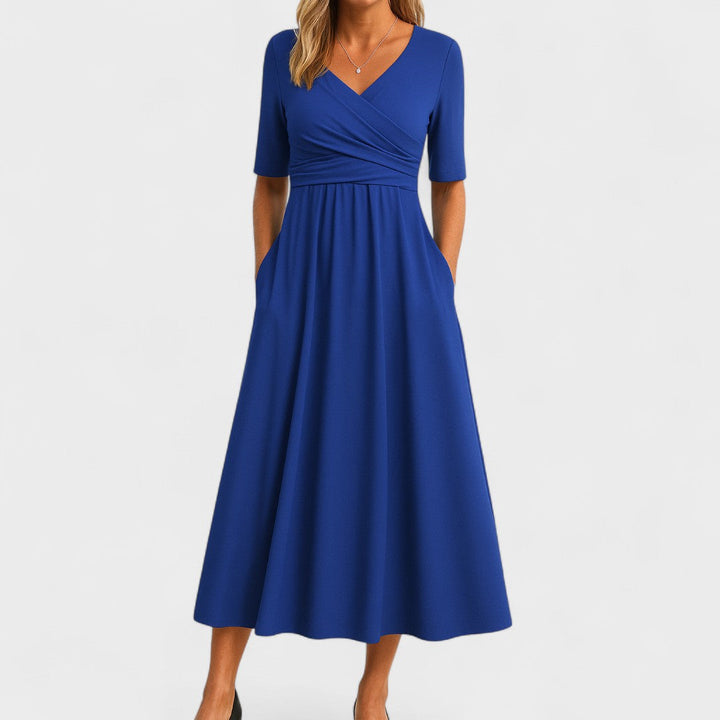 Women's Midi Cocktail Dress for Holiday Parties in Blue