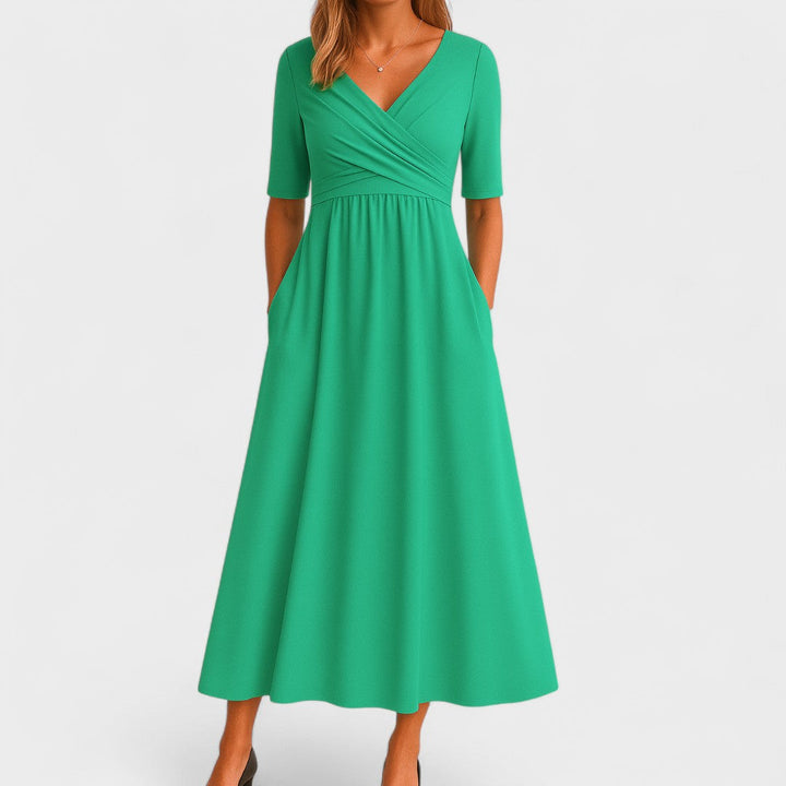 Women's Midi Cocktail Dress for Holiday Parties in Green