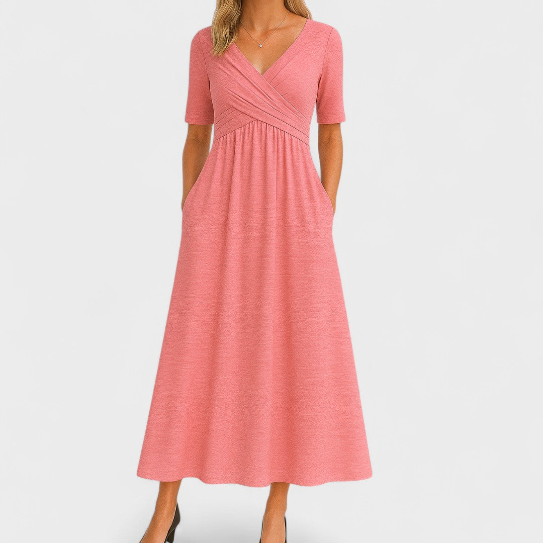 Women's Midi Cocktail Dress for Holiday Parties in Pink