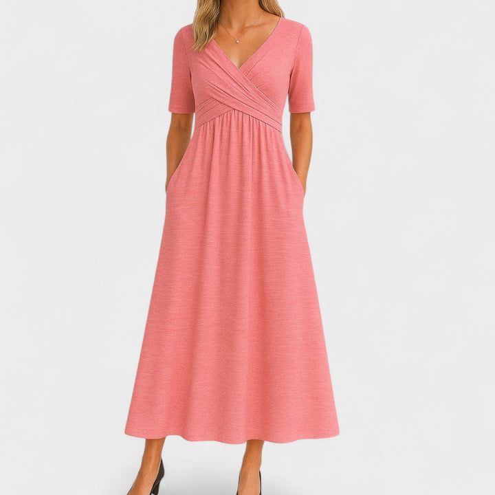 Women's Midi Cocktail Dress for Holiday Parties in Pink