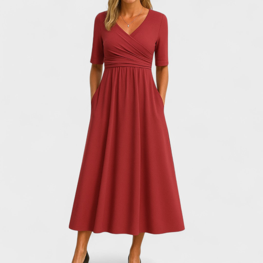 Women's Midi Cocktail Dress for Holiday Parties in Red
