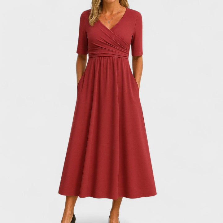 Women's Midi Cocktail Dress for Holiday Parties in Red