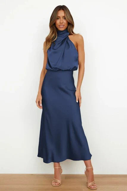 Women's Midi Party Dress for Fall Weddings in Blue