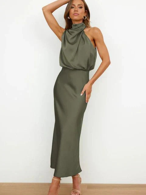 Women's Midi Party Dress for Fall Weddings in Green