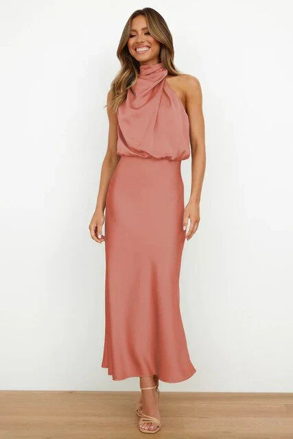 Women's Midi Party Dress for Fall Weddings in Pink