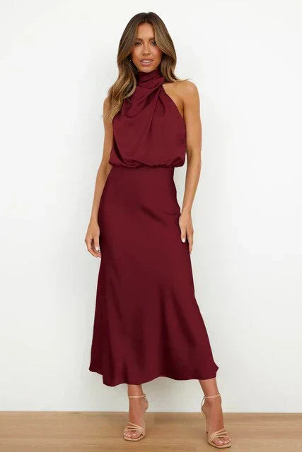 Women's Midi Party Dress for Fall Weddings in Red