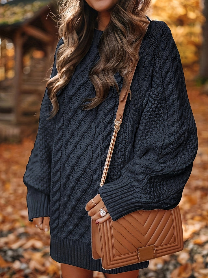 Women's Mini Sweater Dress in Cable Knit in Black 3
