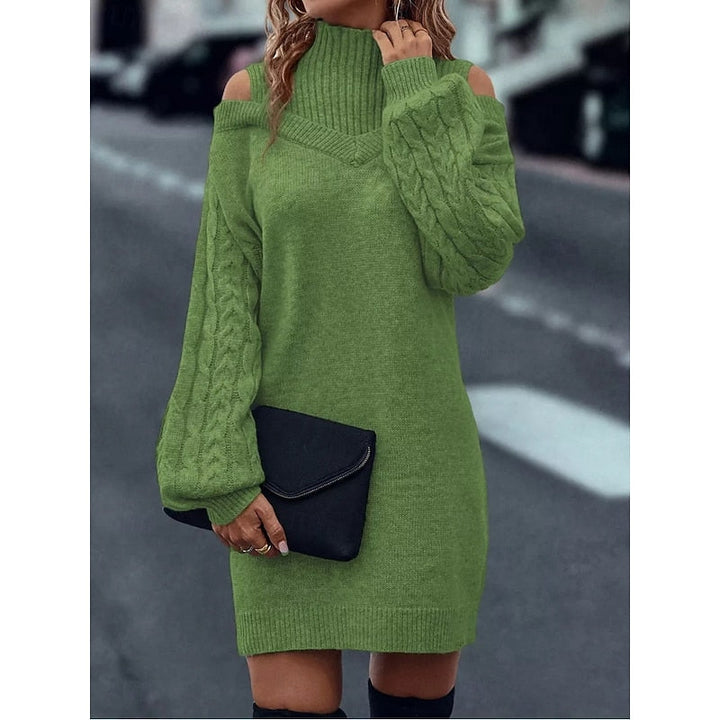 Women's Mini Turtleneck Sweater Dress, Cold-Shoulder (11)