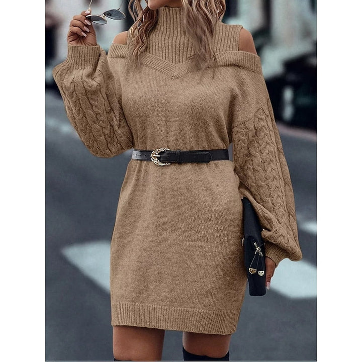 Women's Mini Turtleneck Sweater Dress, Cold-Shoulder (2)