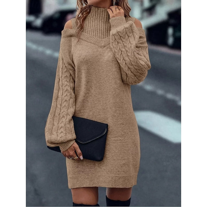 Women's Mini Turtleneck Sweater Dress, Cold-Shoulder (4)