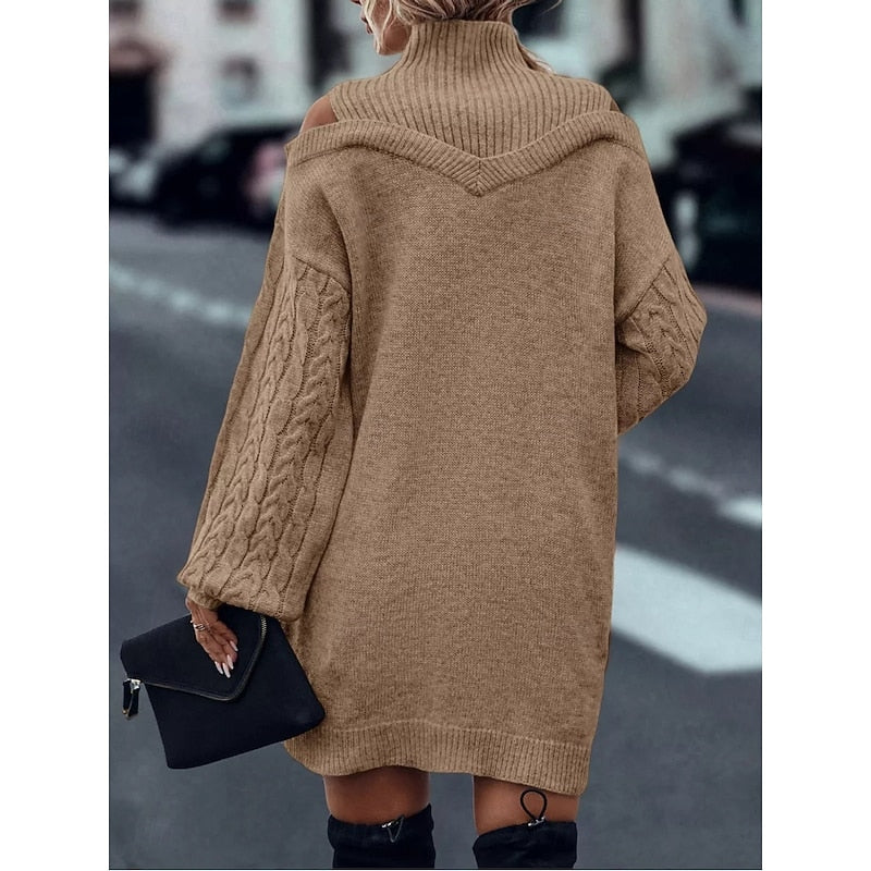 Women's Mini Turtleneck Sweater Dress, Cold-Shoulder (5)