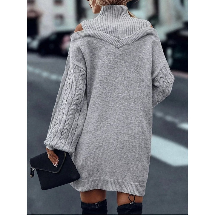 Women's Mini Turtleneck Sweater Dress, Cold-Shoulder (8)