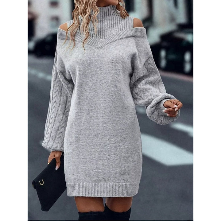 Women's Mini Turtleneck Sweater Dress, Cold-Shoulder (9)