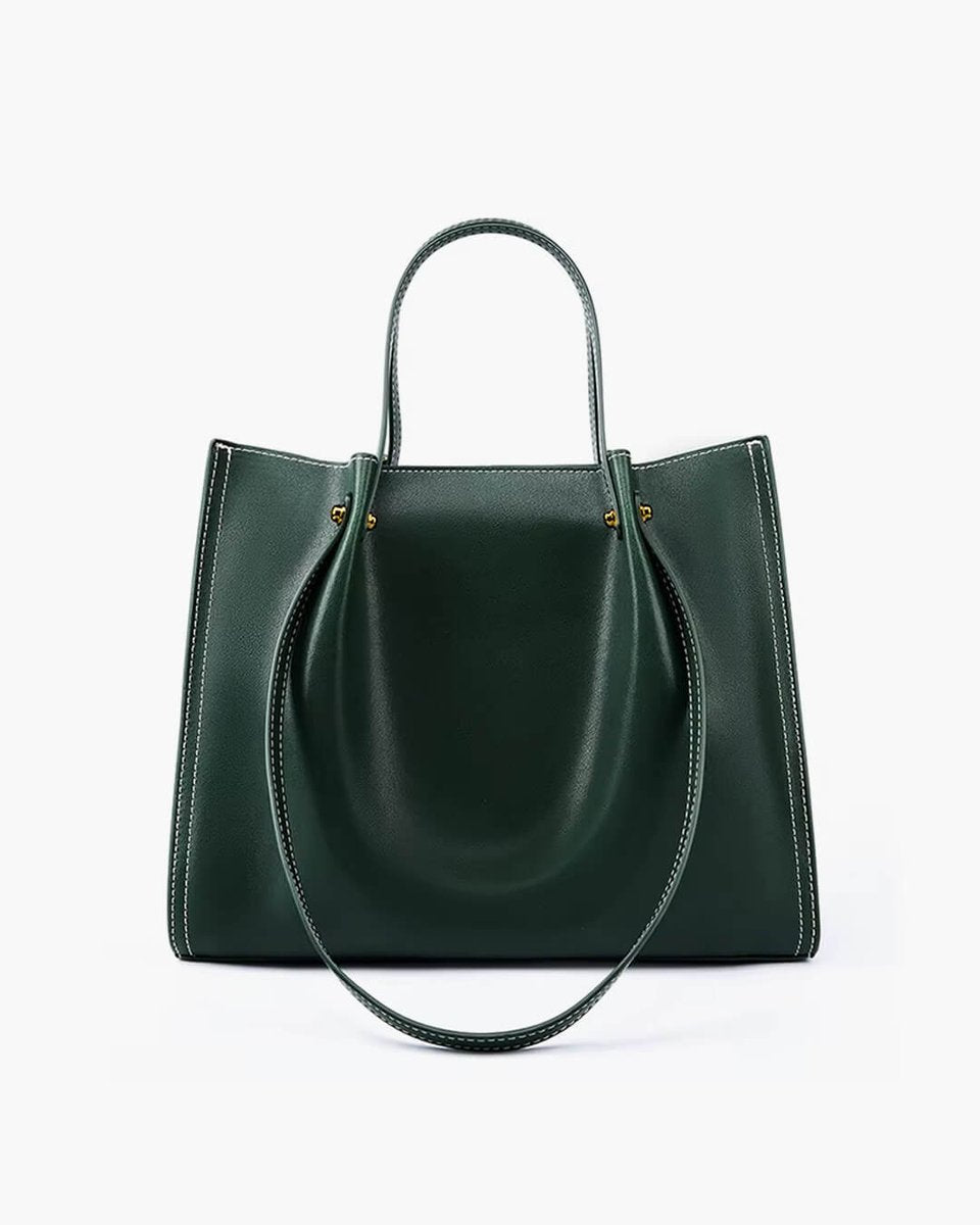 Women's Minimalist Vegan Leather Laptop Bag in Green
