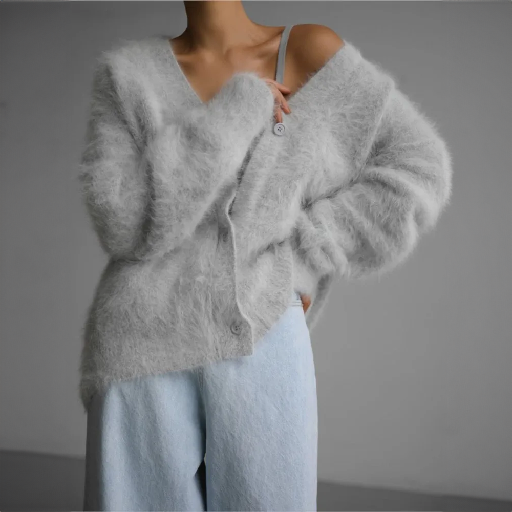 Women's Nylon Cardigan for Fall Layering in Platin Grau