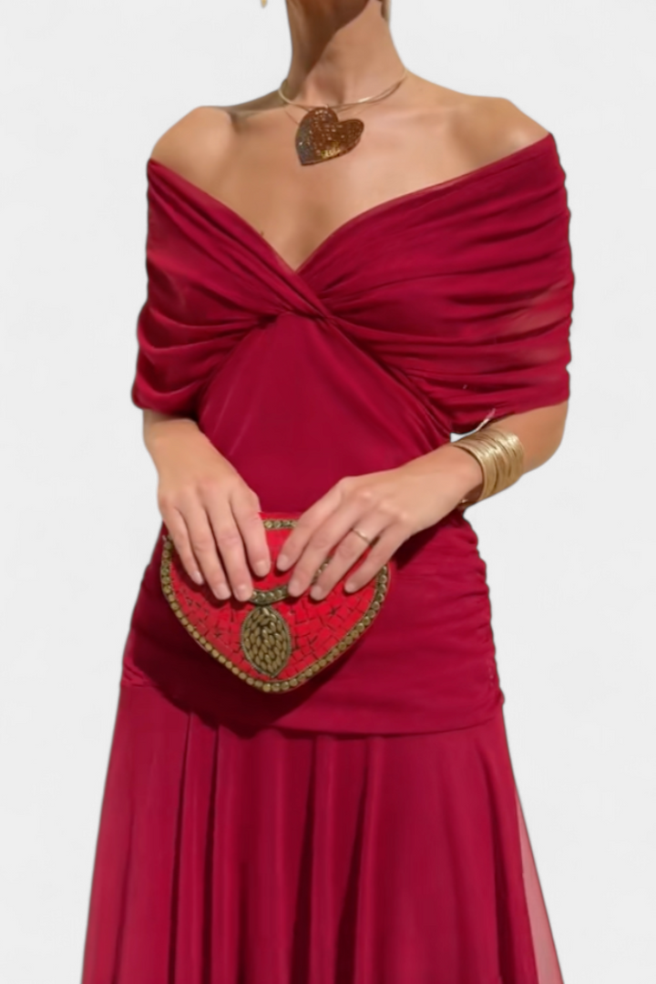Women's Off-Shoulder Maxi Party Dress in Red