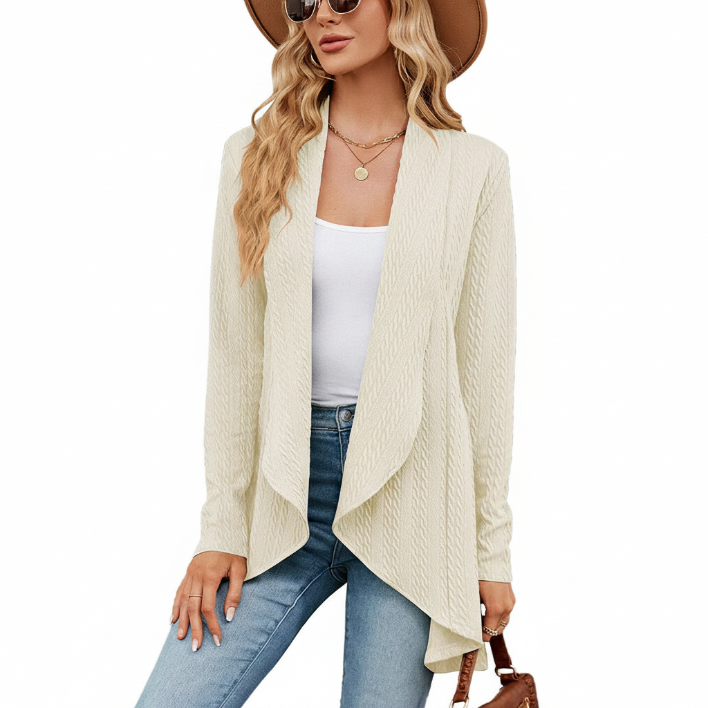 Women's Open-Front Knit Cardigan for Casual Layering in Beige