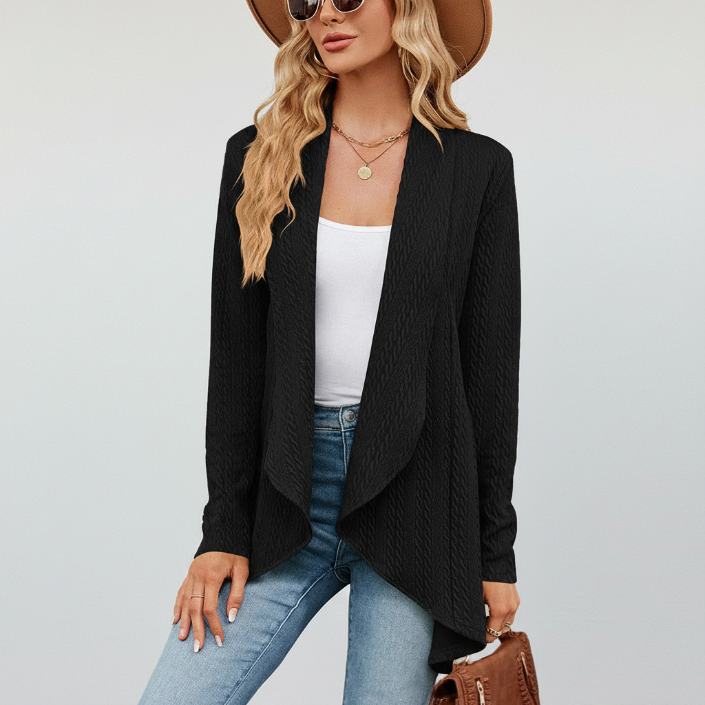 Women's Open-Front Knit Cardigan for Casual Layering in Black